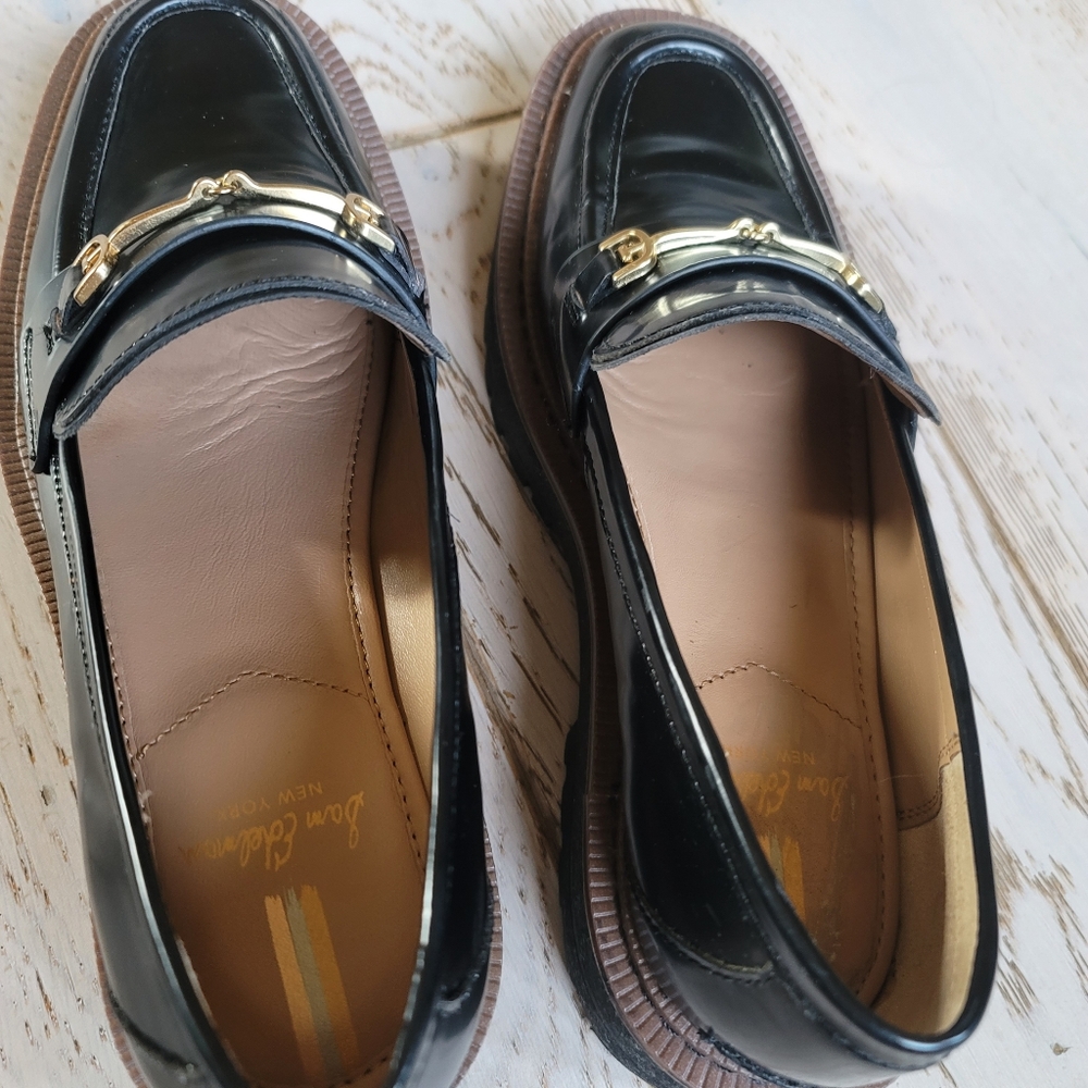 Sam Edelman Laurs Black Patent Platform Lug Sole Loafers 7.5 Gold Buckle - Picture 9 of 14